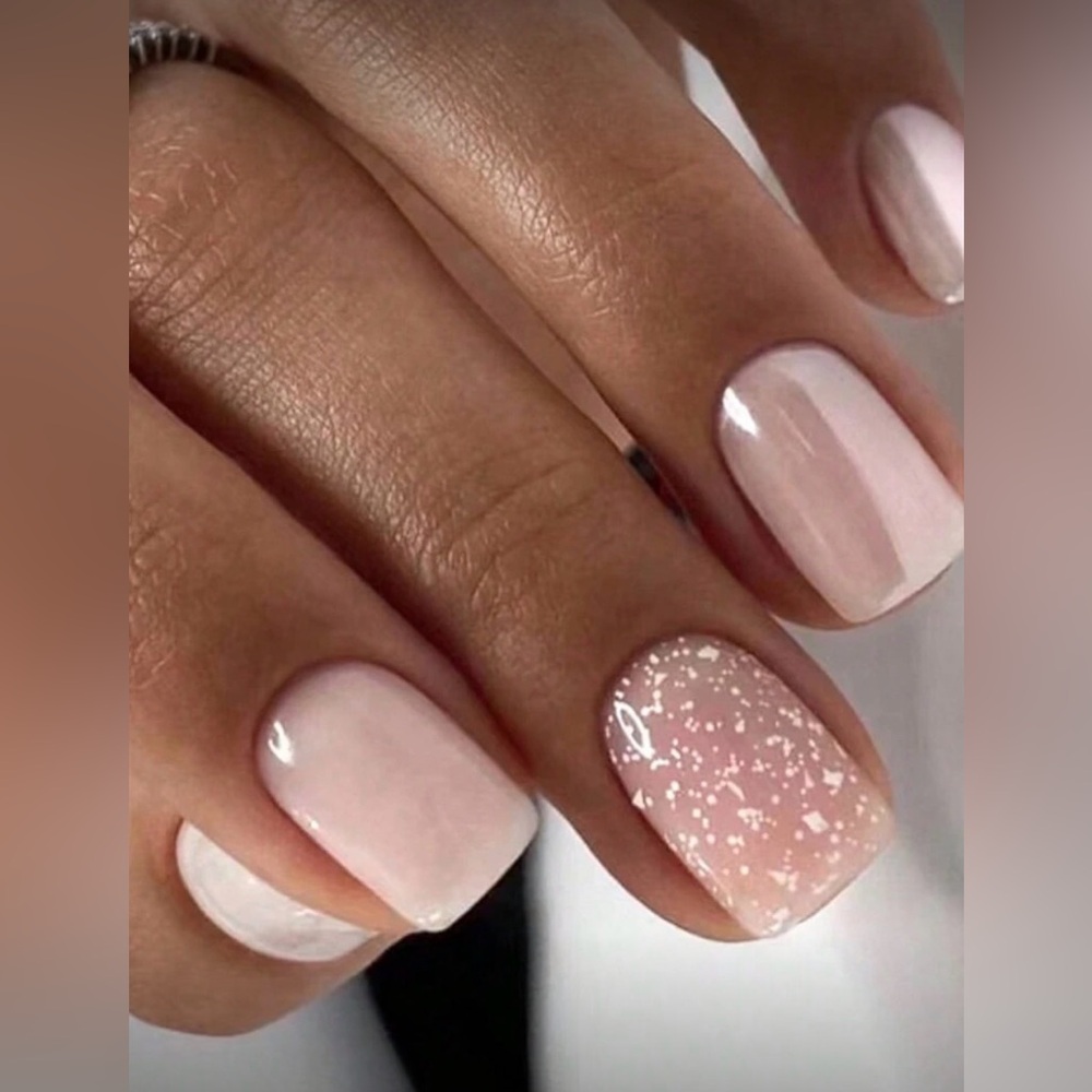Baby Pink & Silver Glitter Short Square Nail Kit Press-On, New - Picture 3 of 8